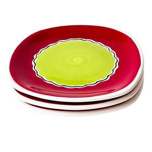 3- Dansk Latin Spice Chipotle Pattern Square Salad Plate 8 3/4" Red Green